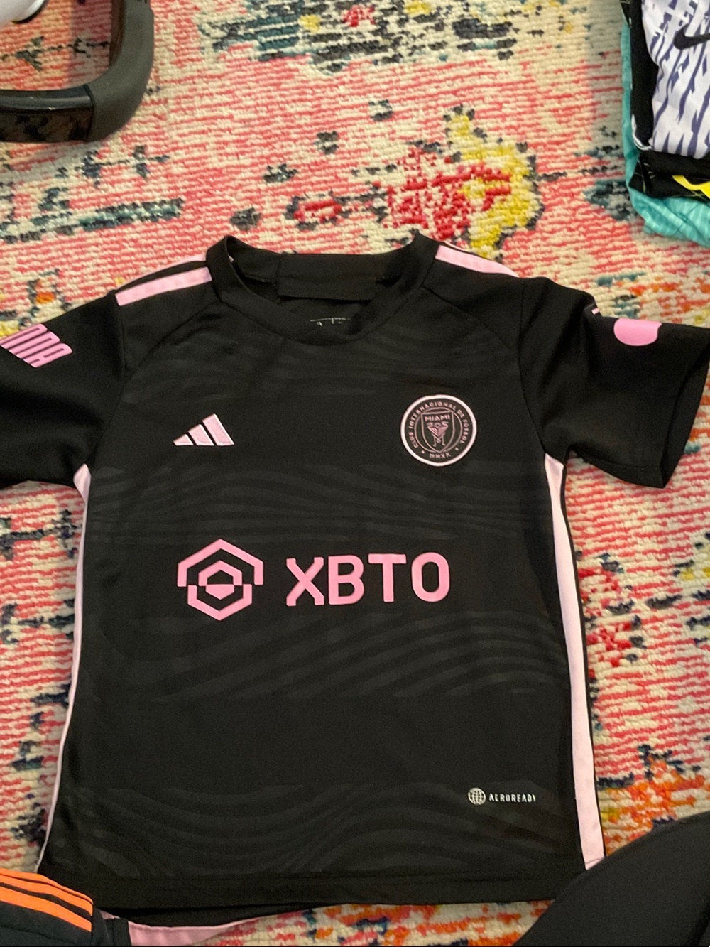 Miami adidas Black and Pink Kids Soccer Jersey